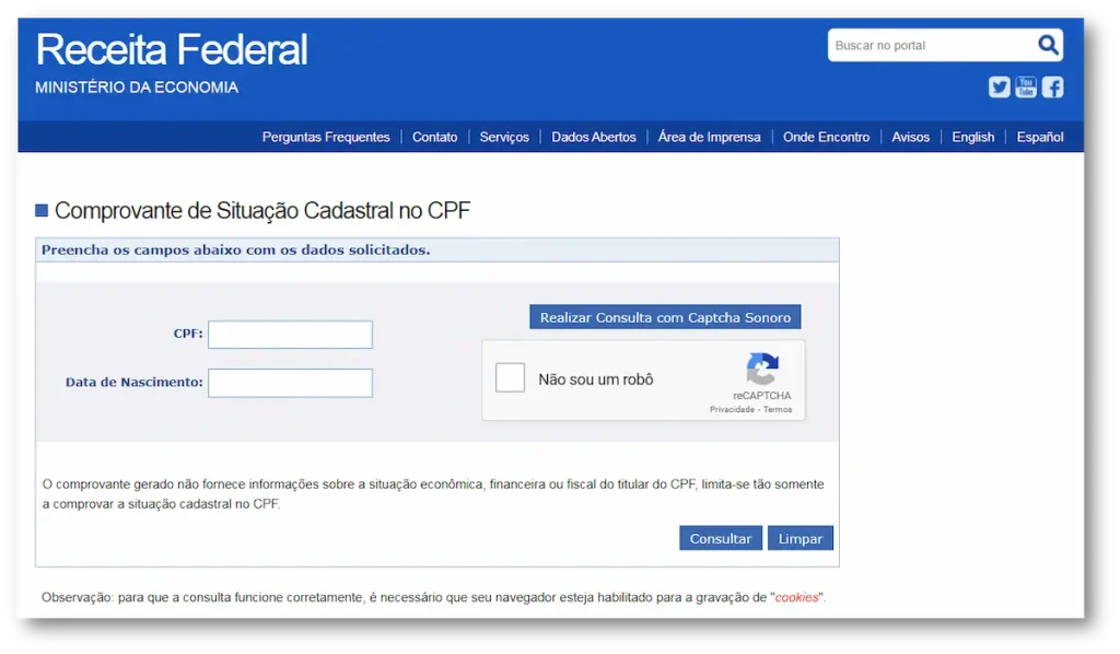 Consulta Informações Pessoais no CPF