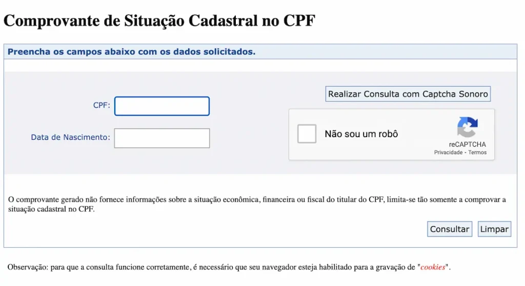 Consulta Situação do CPF